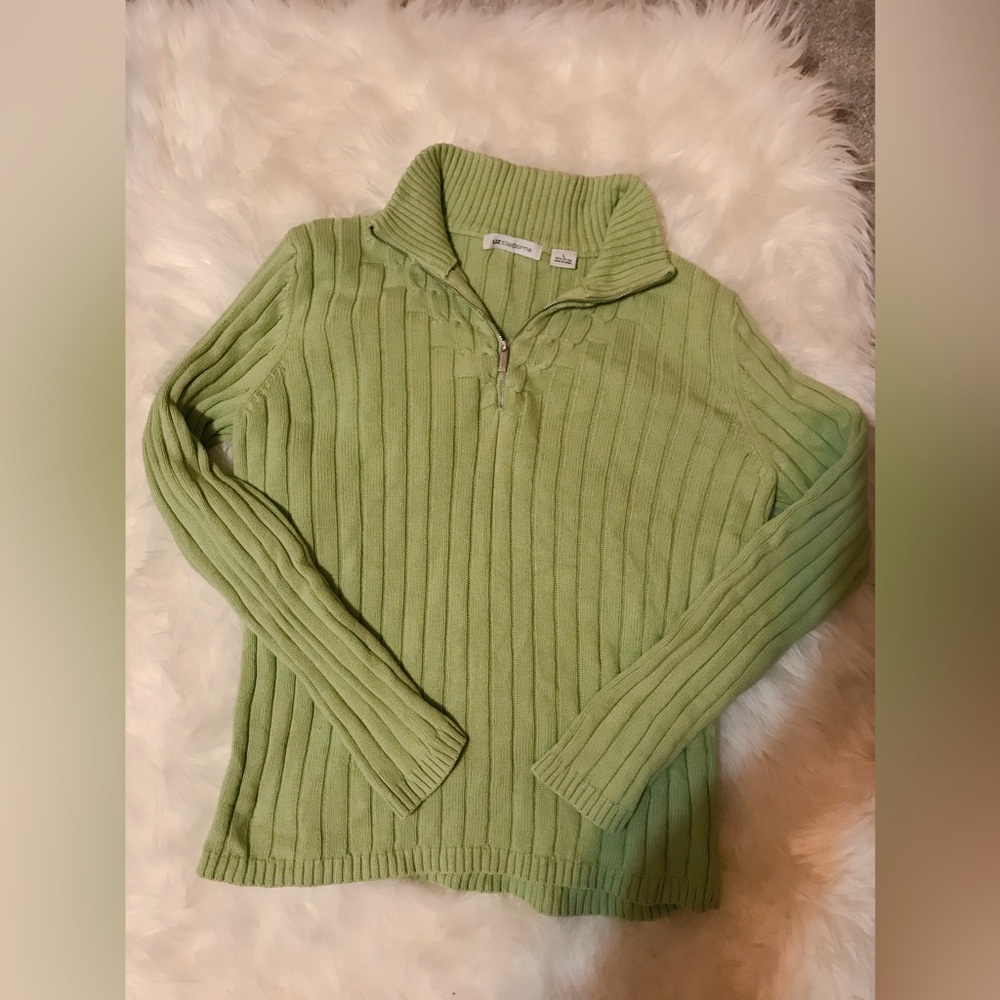 green ribbed quarter zip